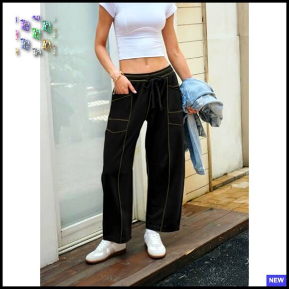 Wide Leg Palazzo Pants Baggy Casual Chic Lounge Drawstring Waist Comfort - Picture 3 of 7